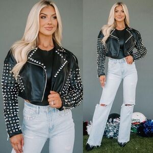 These Three Boutique Studded Faux Leather Jacket